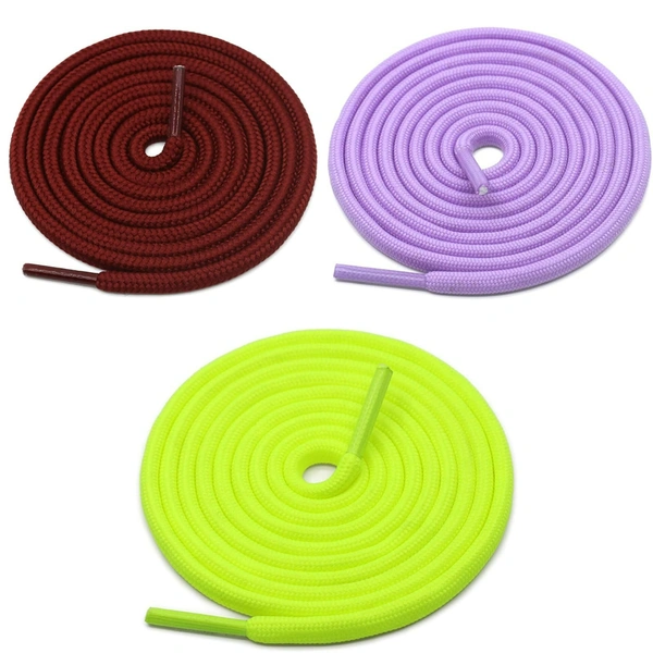 GRAH SANGRAH® 3 Pair (1 Pair Per Single Color) Unisex Shoes Laces For Sport, Running Casual Gym Shoelaces - 120 CM, Maroon _ Fluorescent _ Purple