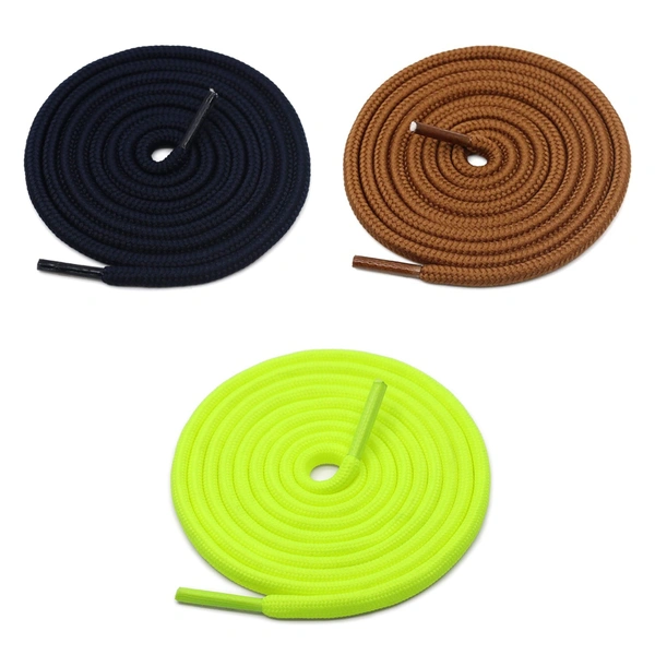 GRAH SANGRAH® 3 Pair (1 Pair Per Single Color) Unisex Shoes Laces For Sport, Running Casual Gym Shoelaces - 120 CM, Tan-Navy-Fluorescent