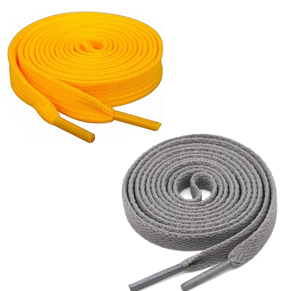 GRAH SANGRAH® (2 Pair) Flat Shoe Lace for Running, Sport or Gym shoelac - 150 CM, Yellow Grey