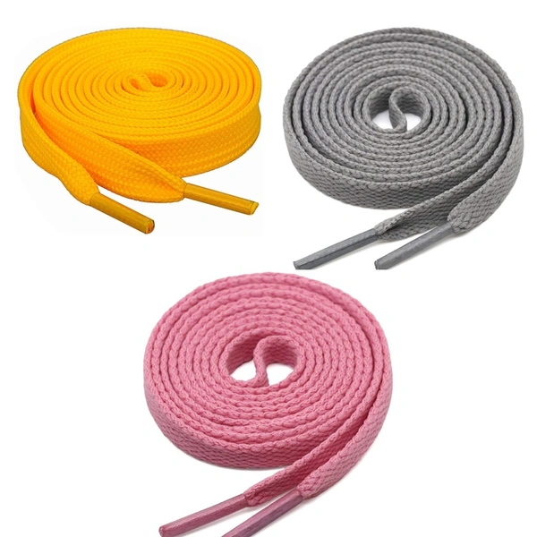 GRAH SANGRAH® 3 Pair (1 Pair Per Single Color) Flat Shoe Lace For Running, Sport Or Gym Shoelace - 150 CM, Yellow-Grey-Pink