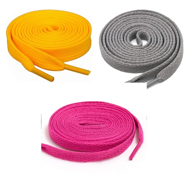 GRAH SANGRAH® 3 Pair (1 Pair Per Single Color) Flat Shoe Lace For Running, Sport Or Gym Shoelace - 120 CM, Yellow-Grey- Hot Pink