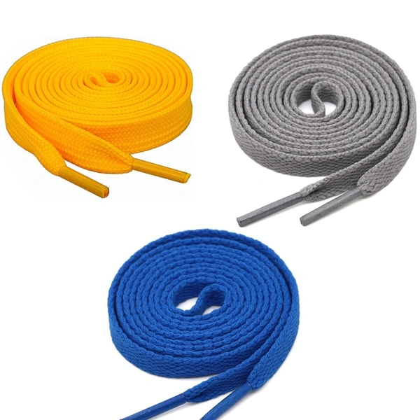GRAH SANGRAH® 3 Pair (1 Pair Per Single Color) Flat Shoe Lace For Running, Sport Or Gym Shoelace - 120 CM, Yellow-Grey-Blue