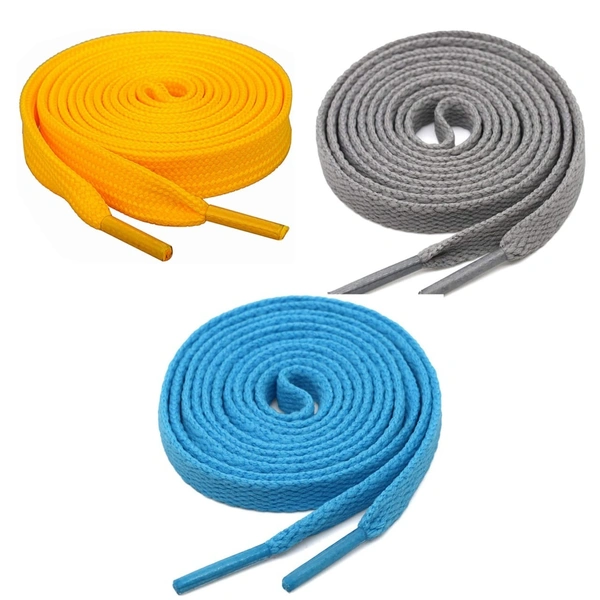 GRAH SANGRAH® 3 Pair (1 Pair Per Single Color) Flat Shoe Lace For Running, Sport Or Gym Shoelace - 120 CM, Yellow-Grey-Sky