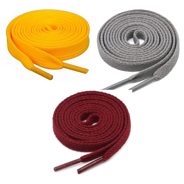 GRAH SANGRAH® 3 Pair (1 Pair Per Single Color) Flat Shoe Lace For Running, Sport Or Gym Shoelace - 150 CM, Yellow-Grey-Maroon