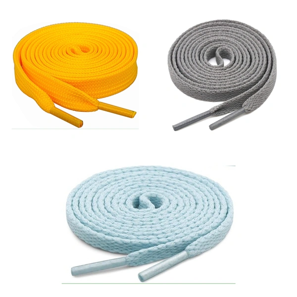 GRAH SANGRAH® 3 Pair (1 Pair Per Single Color) Flat Shoe Lace For Running, Sport Or Gym Shoelace - 150 CM, Yellow-Grey-Moonlight