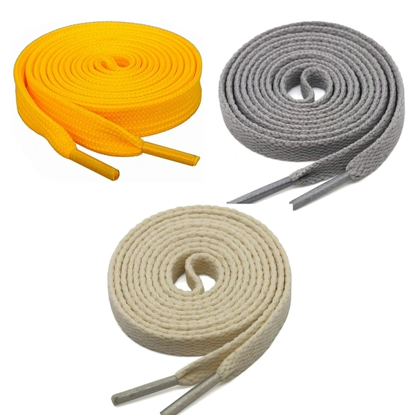 GRAH SANGRAH® 3 Pair (1 Pair Per Single Color) Flat Shoe Lace For Running, Sport Or Gym Shoelace - 150 CM, Yellow / Grey / Beige