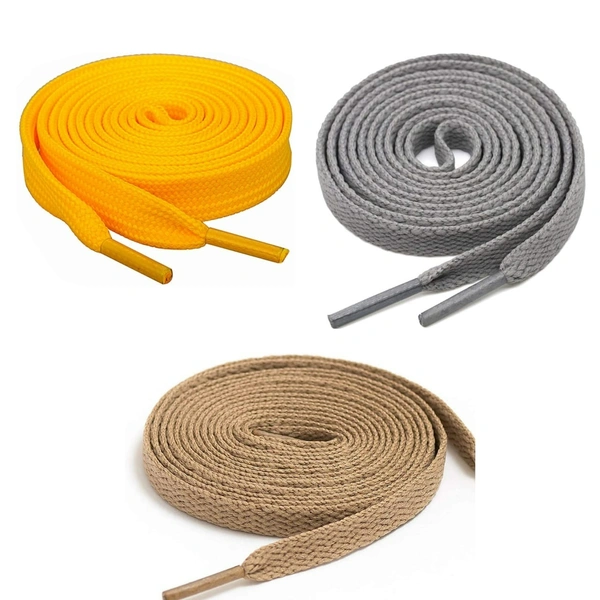 GRAH SANGRAH® 3 Pair (1 Pair Per Single Color) Flat Shoe Lace For Running, Sport Or Gym Shoelace - 120 CM, Yellow _ Grey_ Cream
