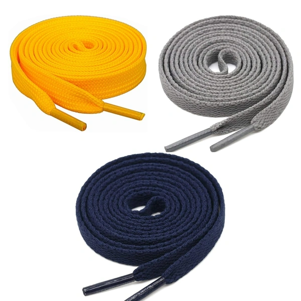 GRAH SANGRAH® 3 Pair (1 Pair Per Single Color) Flat Shoe Lace For Running, Sport Or Gym Shoelace - 150 CM, Yellow _ Grey_ Navy