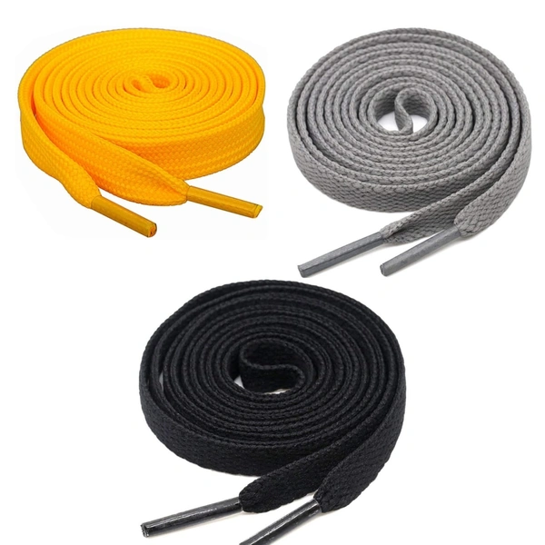 GRAH SANGRAH® 3 Pair (1 Pair Per Single Color) Flat Shoe Lace For Running, Sport Or Gym Shoelace - 150 CM, Yellow-Grey-Black