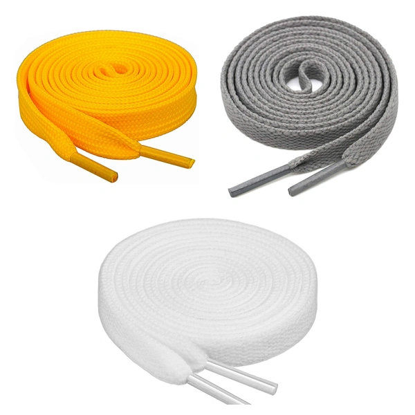 GRAH SANGRAH® 3 Pair (1 Pair Per Single Color) Flat Shoe Lace For Running, Sport Or Gym Shoelace - 150 CM, Yellow_ Grey_ White
