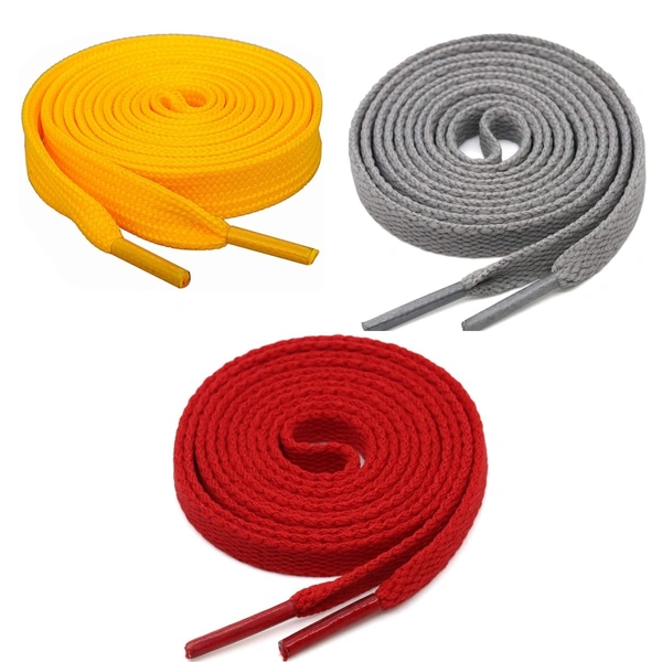 GRAH SANGRAH® 3 Pair (1 Pair Per Single Color) Flat Shoe Lace For Running, Sport Or Gym Shoelace - 120 CM, Yellow-Grey-Red