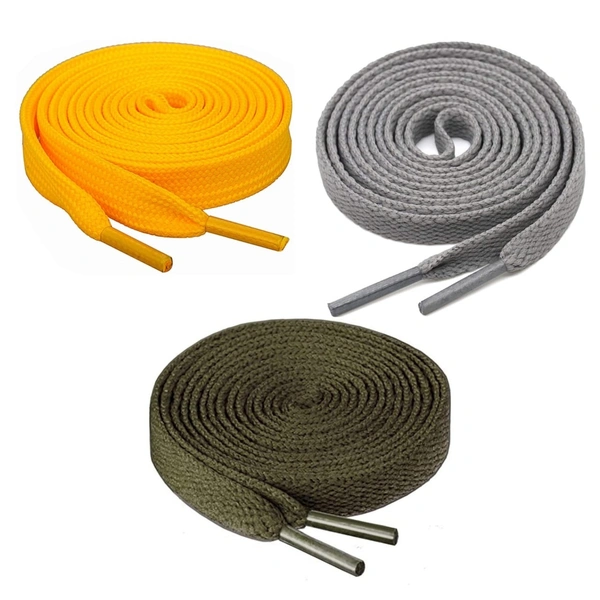 GRAH SANGRAH® 3 Pair (1 Pair Per Single Color) Flat Shoe Lace For Running, Sport Or Gym Shoelace - 120 CM, Yellow-Grey-Army Green