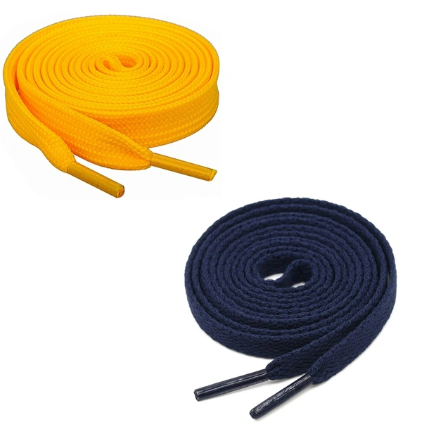 GRAH SANGRAH® (2 Pair) Flat Shoe Lace For Running, Sport Or Gym Shoelace - 150 CM, Yellow_ Navy