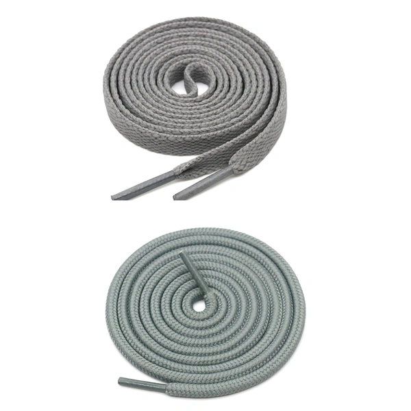 GRAH SANGRAH® 1 Pair FLAT | 1 Pair Round | Unisex Shoe Lace for Running, Sport or Gym Shoelace - 120 CM, Grey