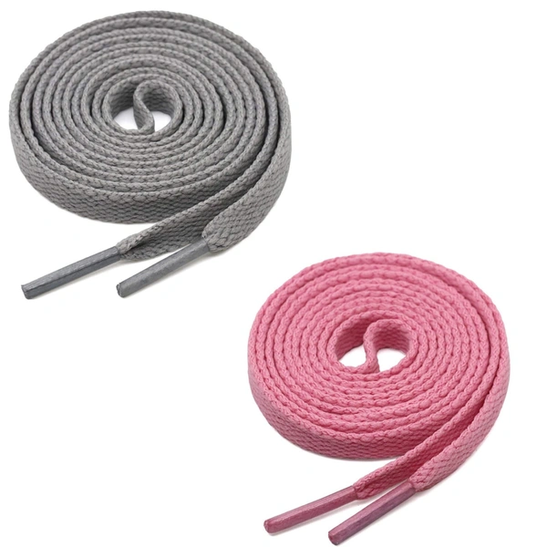 GRAH SANGRAH® (2 Pair) Flat Shoe Lace For Running, Sport or Gym Shoelace - 150 CM, Grey Pink