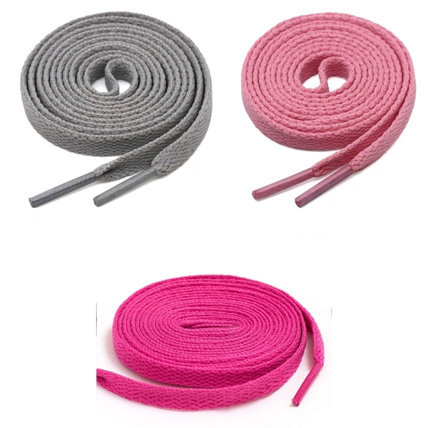 GRAH SANGRAH® 3 Pair (1 Pair Per Single Color) Flat Shoe Lace For Running, Sport Or Gym Shoelace - 150 CM, Grey-Pink-Hot Pink