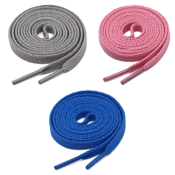 GRAH SANGRAH® 3 Pair (1 Pair Per Single Color) Flat Shoe Lace For Running, Sport Or Gym Shoelace - 150 CM, Grey-Pink-Blue