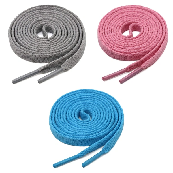 GRAH SANGRAH® 3 Pair (1 Pair Per Single Color) Flat Shoe Lace For Running, Sport Or Gym Shoelace - 150 CM, Grey-Pink-Sky