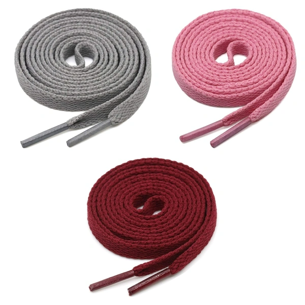 GRAH SANGRAH® 3 Pair (1 Pair Per Single Color) Flat Shoe Lace For Running, Sport Or Gym Shoelace - 150 CM, Grey_ Pink_ Maroon