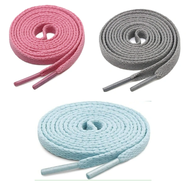 GRAH SANGRAH® 3 Pair (1 Pair Per Single Color) Flat Shoe Lace For Running, Sport Or Gym Shoelace - 120 CM, Grey_ Pink_ Moon Light