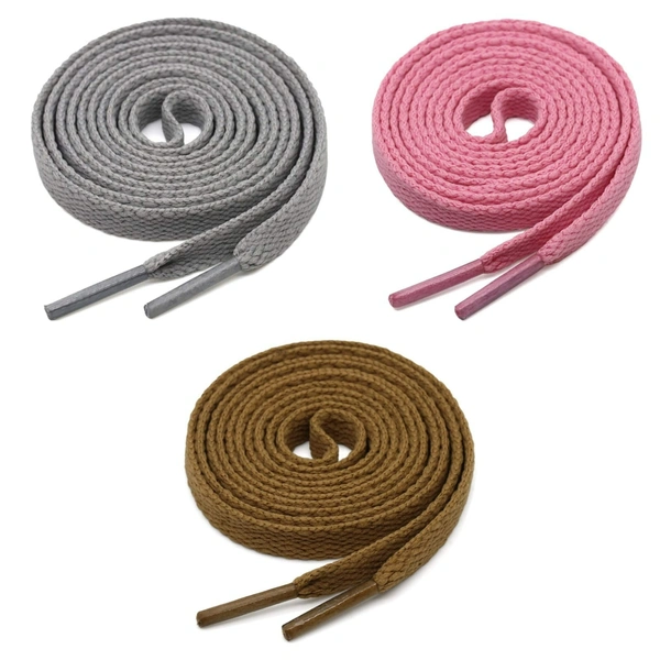 GRAH SANGRAH® 3 Pair (1 Pair Per Single Color) Flat Shoe Lace For Running, Sport Or Gym Shoelace - 120 CM, Grey_ Pink _ Light Brown