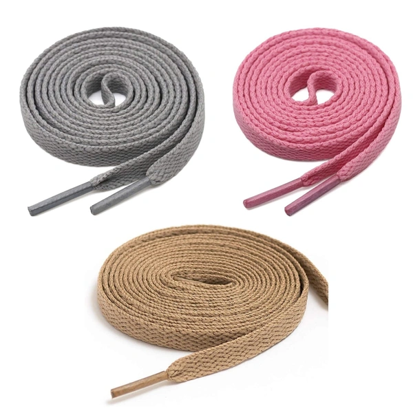 GRAH SANGRAH® 3 Pair (1 Pair Per Single Color) Flat Shoe Lace For Running, Sport Or Gym Shoelace - 120 CM, Grey-Pink-Cream
