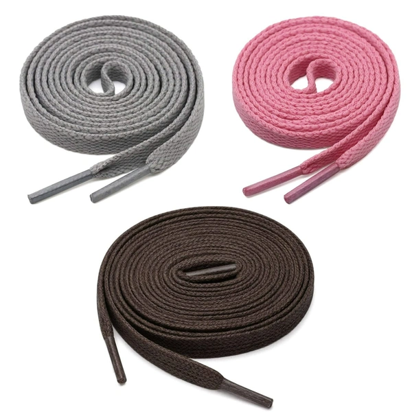 GRAH SANGRAH® 3 Pair (1 Pair Per Single Color) Flat Shoe Lace For Running, Sport Or Gym Shoelace - 120 CM, Grey_ Pink_ Dark Brown