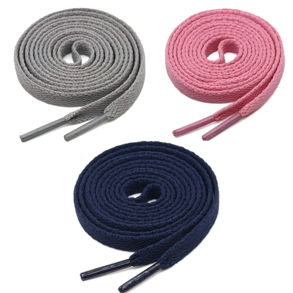 GRAH SANGRAH® 3 Pair (1 Pair Per Single Color) Flat Shoe Lace For Running, Sport Or Gym Shoelace - 150 CM, Grey _Pink _Navy