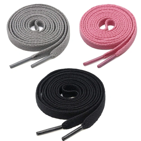 GRAH SANGRAH® 3 Pair (1 Pair Per Single Color) Flat Shoe Lace For Running, Sport Or Gym Shoelace - 150 CM, Grey_ Pink_ Black