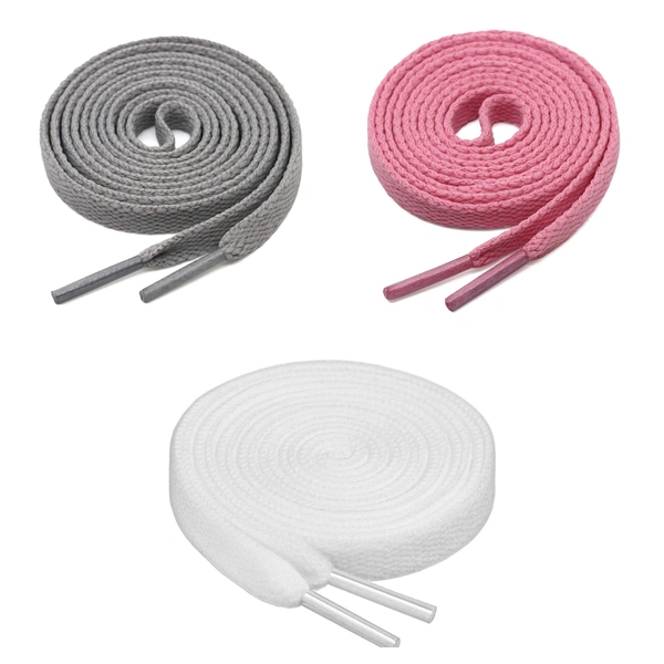 GRAH SANGRAH® 3 Pair (1 Pair Per Single Color) Flat Shoe Lace For Running, Sport Or Gym Shoelace - 120 CM, Grey-Pink-White