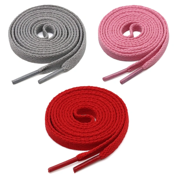 GRAH SANGRAH® 3 Pair (1 Pair Per Single Color) Flat Shoe Lace For Running, Sport Or Gym Shoelace - 120 CM, Grey-Pink-Red