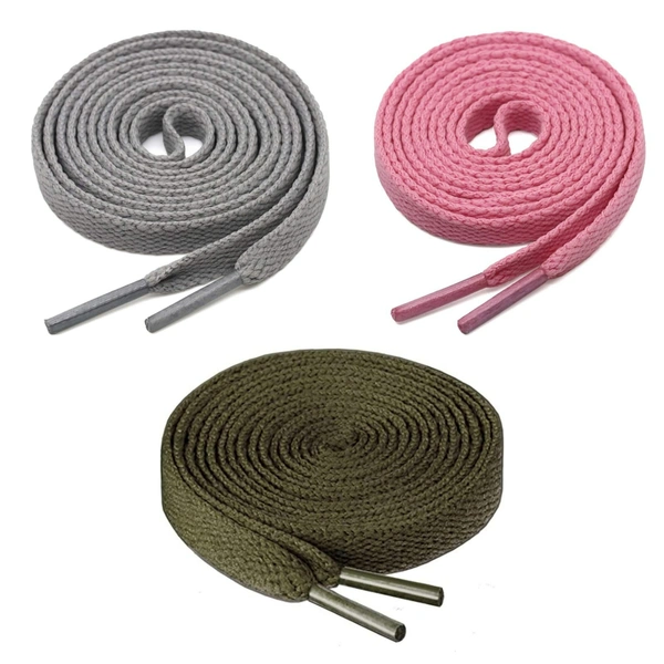 GRAH SANGRAH® 3 Pair (1 Pair Per Single Color) Flat Shoe Lace For Running, Sport Or Gym Shoelace - 150 CM, Grey_ Pink_ Army Green