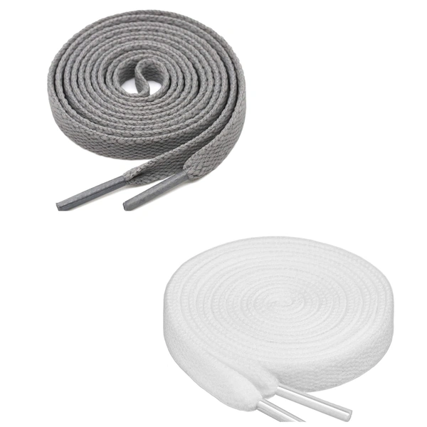 GRAH SANGRAH® (2 Pair) Flat Shoe Lace For Running, Sport Or Gym Shoelace - 150 CM, Grey-White