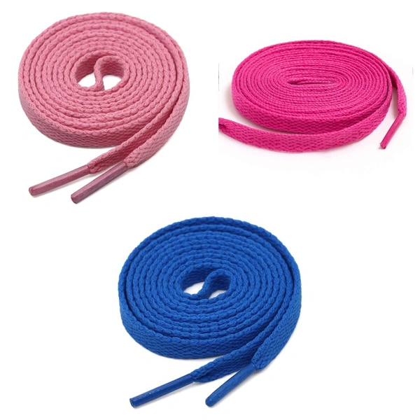 GRAH SANGRAH® 3 Pair (1 Pair Per Single Color) Flat Shoe Lace For Running, Sport Or Gym Shoelace - 150 CM, Pink-Hot Pink- Blue