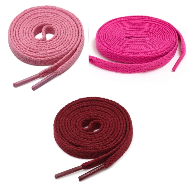 GRAH SANGRAH® 3 Pair (1 Pair Per Single Color) Flat Shoe Lace For Running, Sport Or Gym Shoelace - 150 CM, Pink-Hot Pink-Maroon