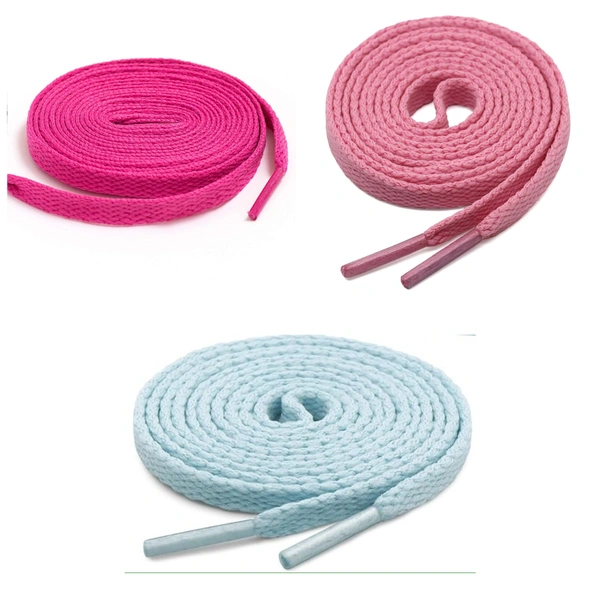 GRAH SANGRAH® 3 Pair (1 Pair Per Single Color) Flat Shoe Lace For Running, Sport Or Gym Shoelace - 150 CM, Pink-Hot Pink-Moon Light