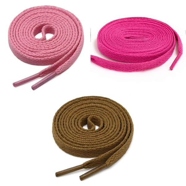 GRAH SANGRAH® 3 Pair (1 Pair Per Single Color) Flat Shoe Lace For Running, Sport Or Gym Shoelace - 120 CM, Pink_ Hot Pink_ Light Brown