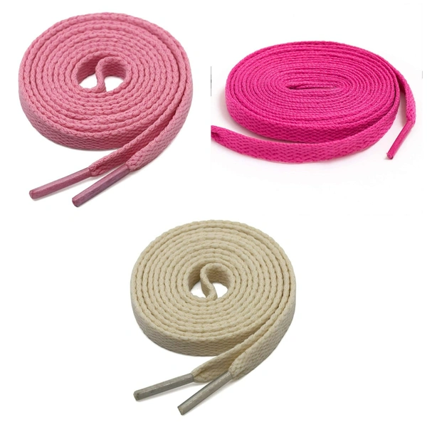GRAH SANGRAH® 3 Pair (1 Pair Per Single Color) Flat Shoe Lace For Running, Sport Or Gym Shoelace - 120 CM, Pink_ Hot Pink_ Off White