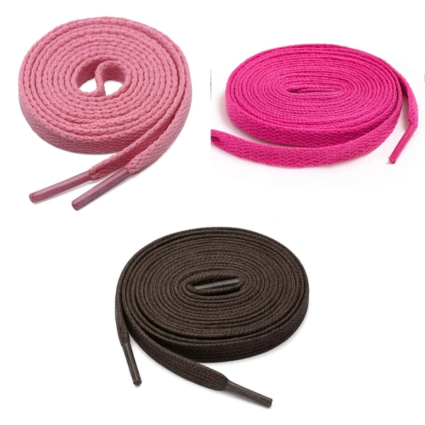 GRAH SANGRAH® 3 Pair (1 Pair Per Single Color) Flat Shoe Lace For Running, Sport Or Gym Shoelace - 120 CM, Pink_ Hot Pink_ Dark Brown