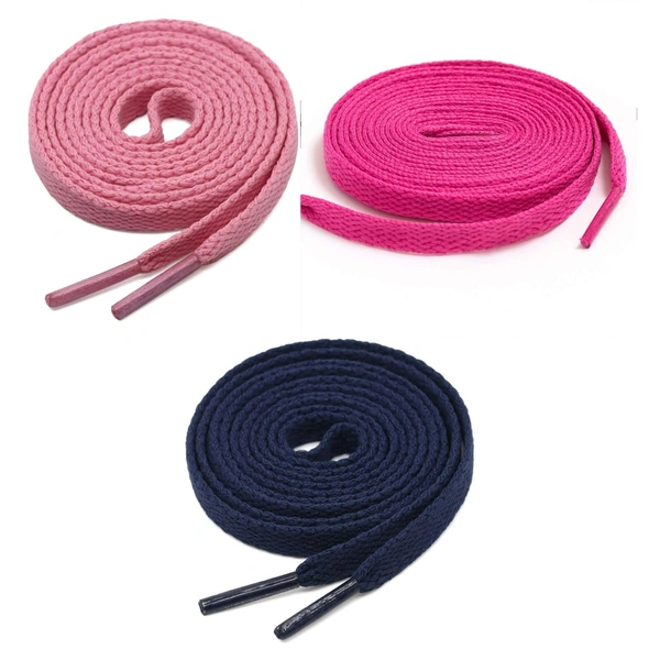 GRAH SANGRAH® 3 Pair (1 Pair Per Single Color) Flat Shoe Lace For Running, Sport Or Gym Shoelace - 150 CM, Pink_ Hot Pink_ Navy