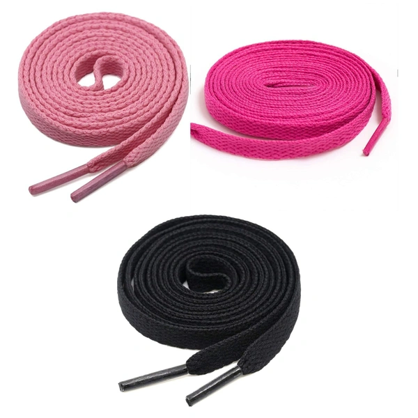 GRAH SANGRAH® 3 Pair (1 Pair Per Single Color) Flat Shoe Lace For Running, Sport Or Gym Shoelace - 150 CM, Pink_ Hot Pink_ Black