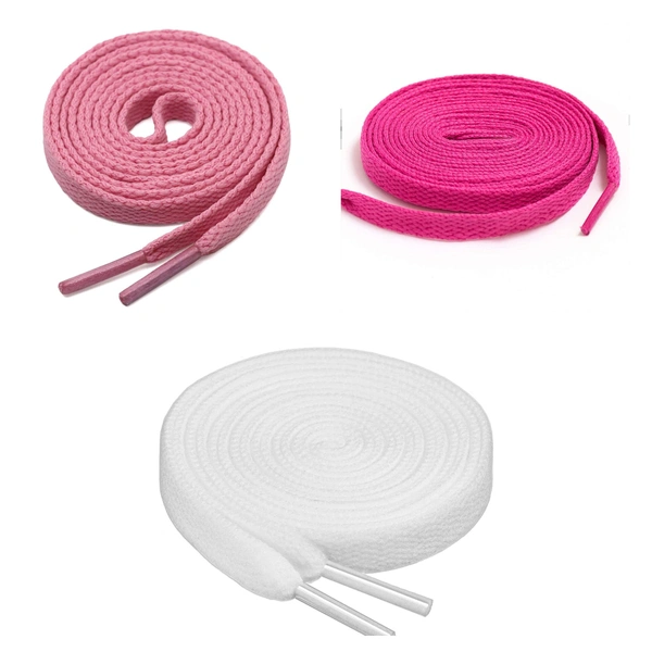 GRAH SANGRAH® 3 Pair (1 Pair Per Single Color) Flat Shoe Lace For Running, Sport Or Gym Shoelace - 150 CM, Pink-Hot Pink-White