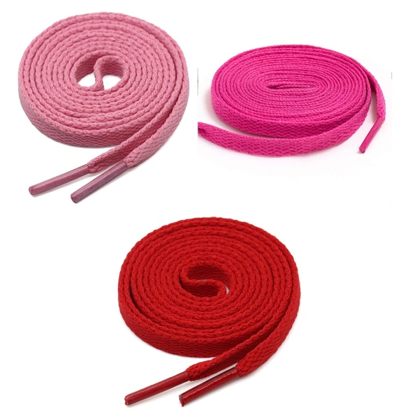 GRAH SANGRAH® 3 Pair (1 Pair Per Single Color) Flat Shoe Lace For Running, Sport Or Gym Shoelace - 120 CM, Pink-Hot Pink-Red