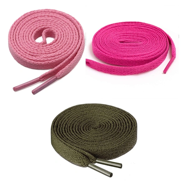 GRAH SANGRAH® 3 Pair (1 Pair Per Single Color) Flat Shoe Lace For Running, Sport Or Gym Shoelace - 150 CM, Pink-Hot Pink-Army Green