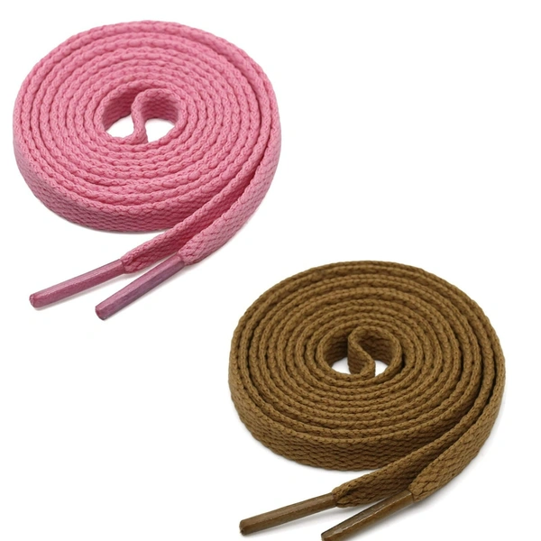 GRAH SANGRAH® (2 Pair) Flat Shoe Lace For Running, Sport Or Gym Shoelace - 150 CM, Pink_ Light Brown