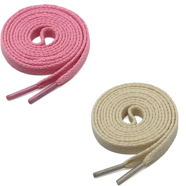 GRAH SANGRAH® (2 Pair) Flat Shoe Lace For Running, Sport Or Gym Shoelace - 120 CM, Pink_ Off White