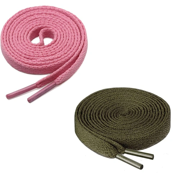 GRAH SANGRAH® (2 Pair) Flat Shoe Lace For Running, Sport Or Gym Shoelace - 120 CM, Pink_ Army Green
