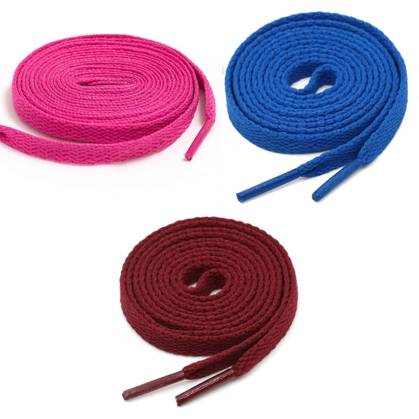 GRAH SANGRAH® 3 Pair (1 Pair Per Single Color) Flat Shoe Lace For Running, Sport Or Gym Shoelace - 120 CM, Hot Pink _ Blue_ Maroon