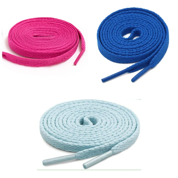 GRAH SANGRAH® 3 Pair (1 Pair Per Single Color) Flat Shoe Lace For Running, Sport Or Gym Shoelace - 150 CM, Hot Pink_ Blue_ Moonlight