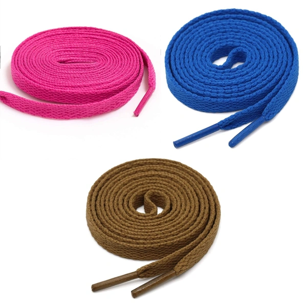 GRAH SANGRAH® 3 Pair (1 Pair Per Single Color) Flat Shoe Lace For Running, Sport Or Gym Shoelace - 150 CM, Hot Pink-Blue-Light Brown